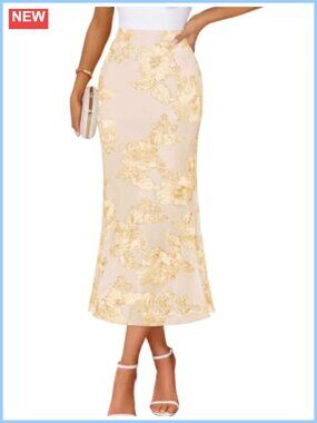 Floral Mesh Midi Skirt High Waist Mermaid Fishtail Bodycon